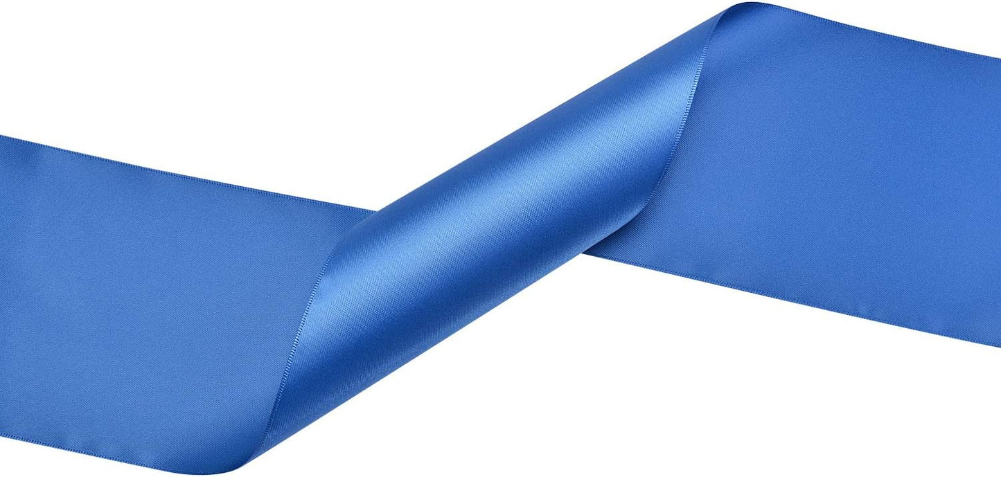 YAMA Double Face Satin Ribbon Roll - 4 inch Wide Solid Color Craft Ribbon, Great for Chair Sash,Making Bow, Sewing and Wedding Bouquet- 5 Yard/Spool, Royal Blue