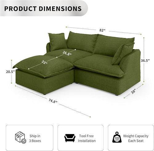 2 Seat with Ottoman L Shape Modular Sectional Couch Sofa - Image 2