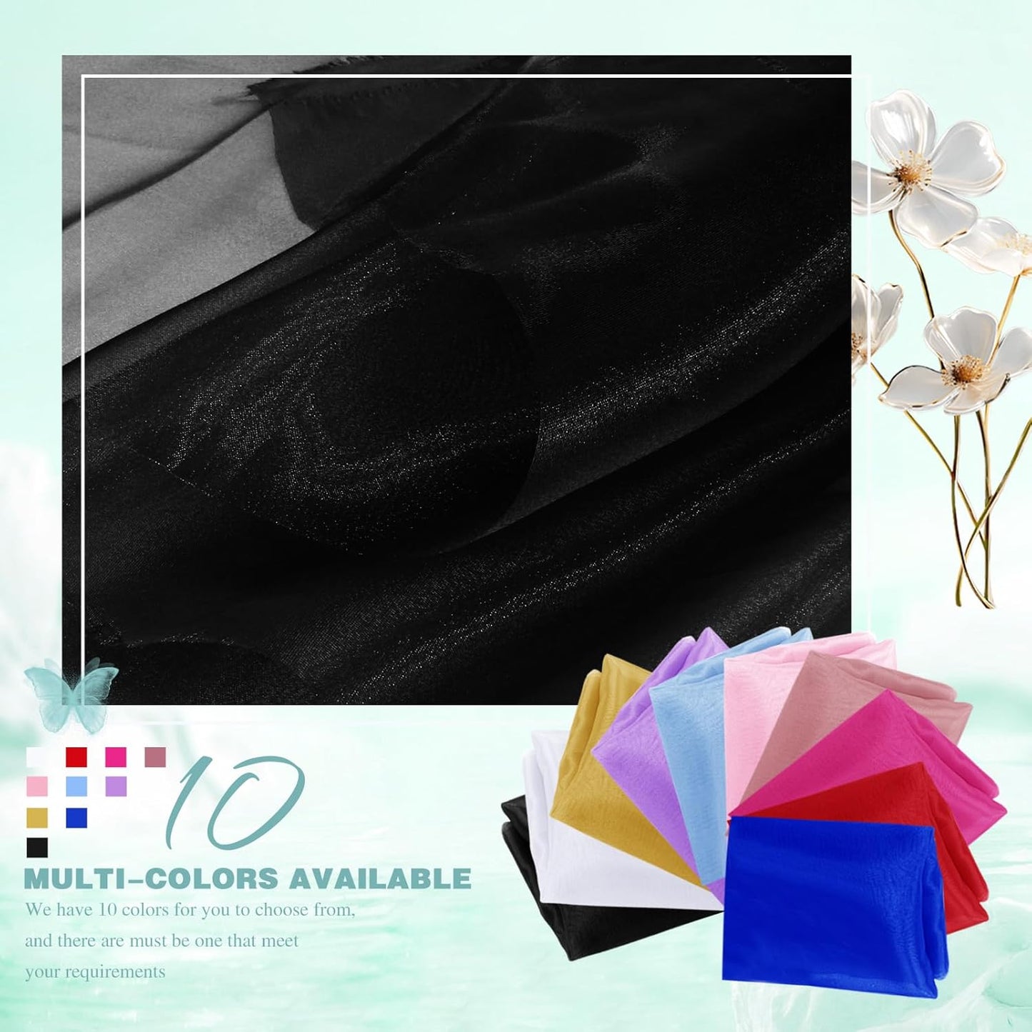 VACVELT Sheer Organza Fabric by The Yard, 60 Inch Wide Black Organza Fabric Bolt Bridal Sheer Tulle Fabric, Silk Organza Fabric Roll for Wedding Party Decorations Backdrop Curtain (10 Yards)