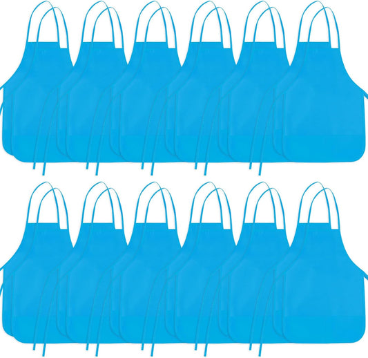 24 Pieces Light Blue Painting Aprons for Kids With 2 Roomy Pockets - Art, Painting Activity, Kitchen, Crafts