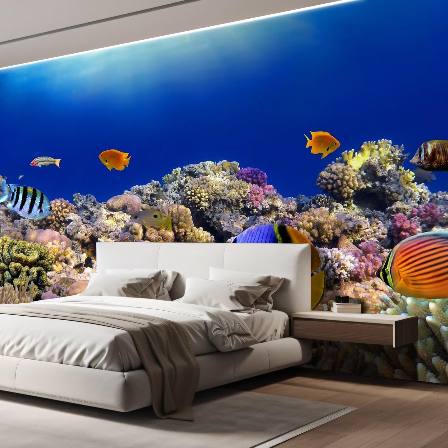 wall26 Wall Sticker/Wall Mural Tropical Blue Fish Coral Reef Ocean Seascape Nature Wilderness, Not Peel and Stick, Non-Woven Wallpaper Decorative for Bedroom, Living Room, Office - 132x168 inches