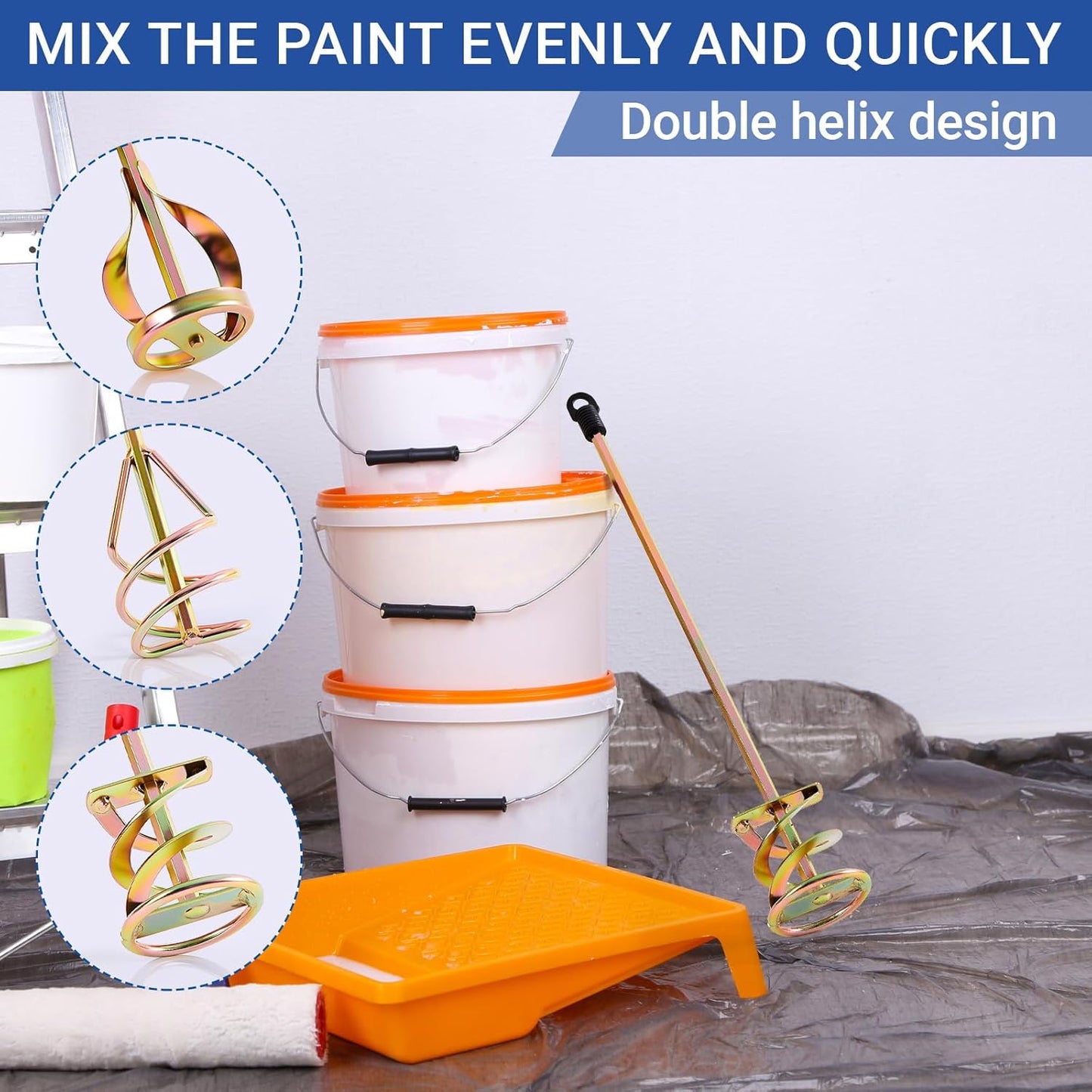 Set of 3 Paint Mixer for Drill Epoxy Resin, Mud, Cement Blades, Paint Stirrer, 15.7" Mixing Paddles and 2.3" Mixing Impeller(Gold)