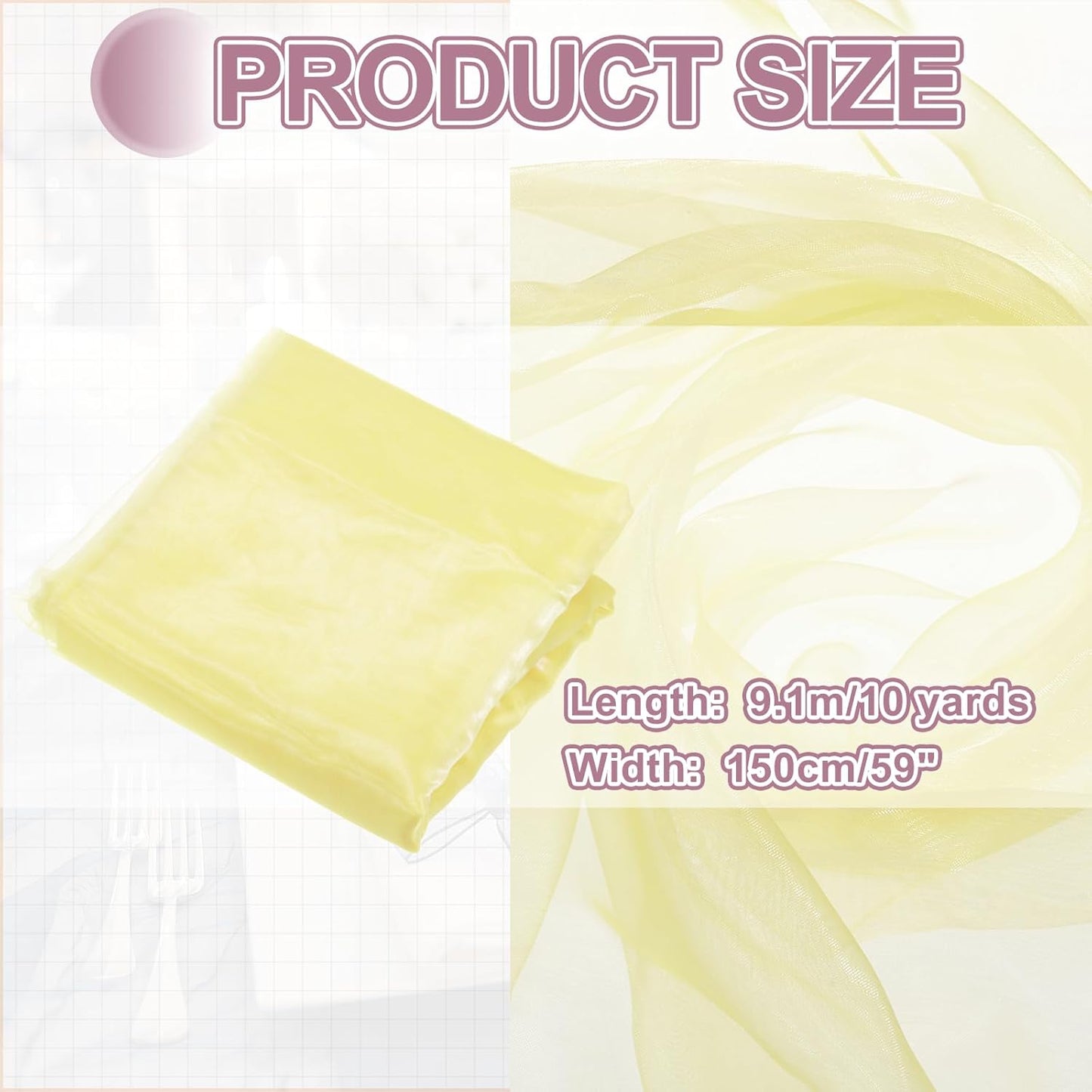 MECCANIXITY Iridescent Sheer Organza Fabric, 10 Yards x 59 Inches Solid Holographic Shiny Fabric Organza Cloth for Wedding, Curtains, Costume, Photo Background, Gradient Yellow