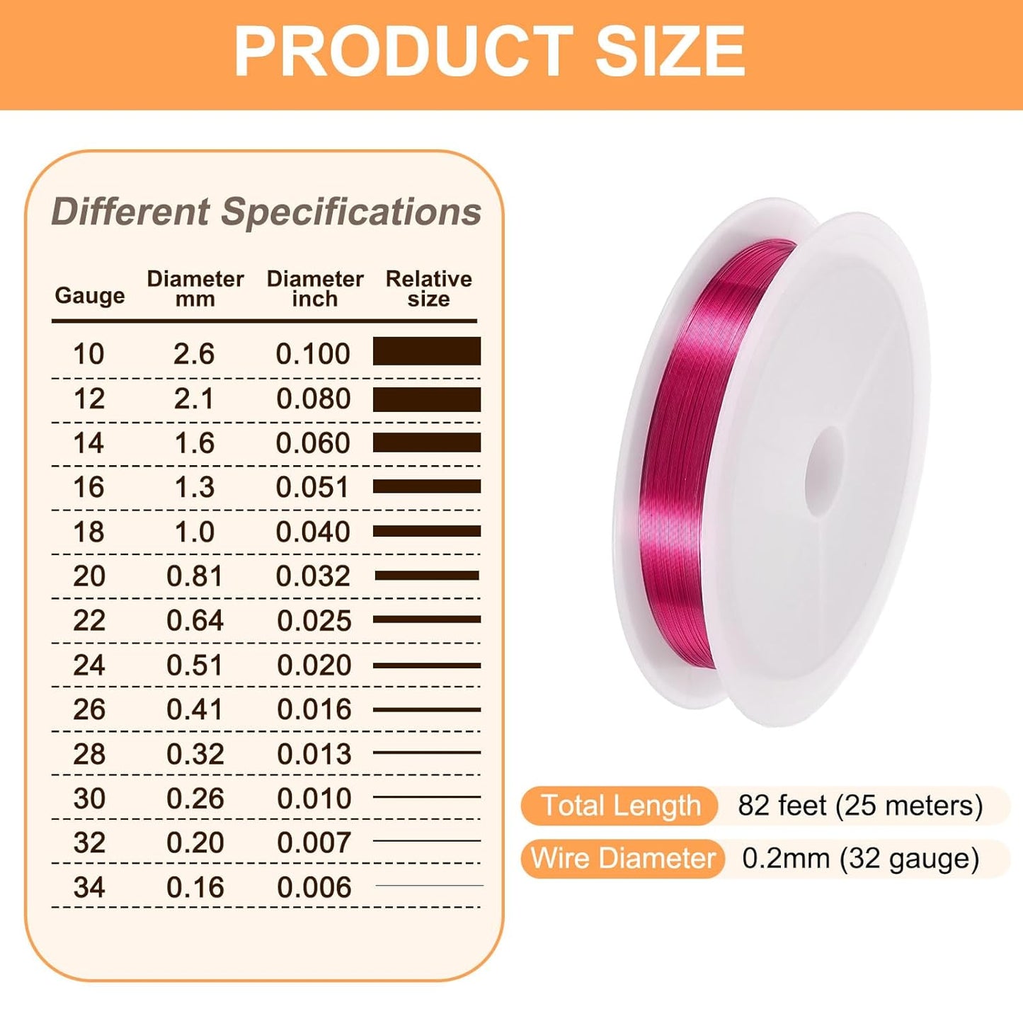 HARFINGTON 82ft Jewelry Wire, 32 Gauge (0.2mm) Brass Craft Soft Metal Tarnish Resistant Copper Beading Wire for Jewelry Making Supplies Crafting, Rose Red