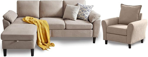 79" Convertible Sectional Sofa Set, Modern Linen Small L Shaped Couch by Chireca
