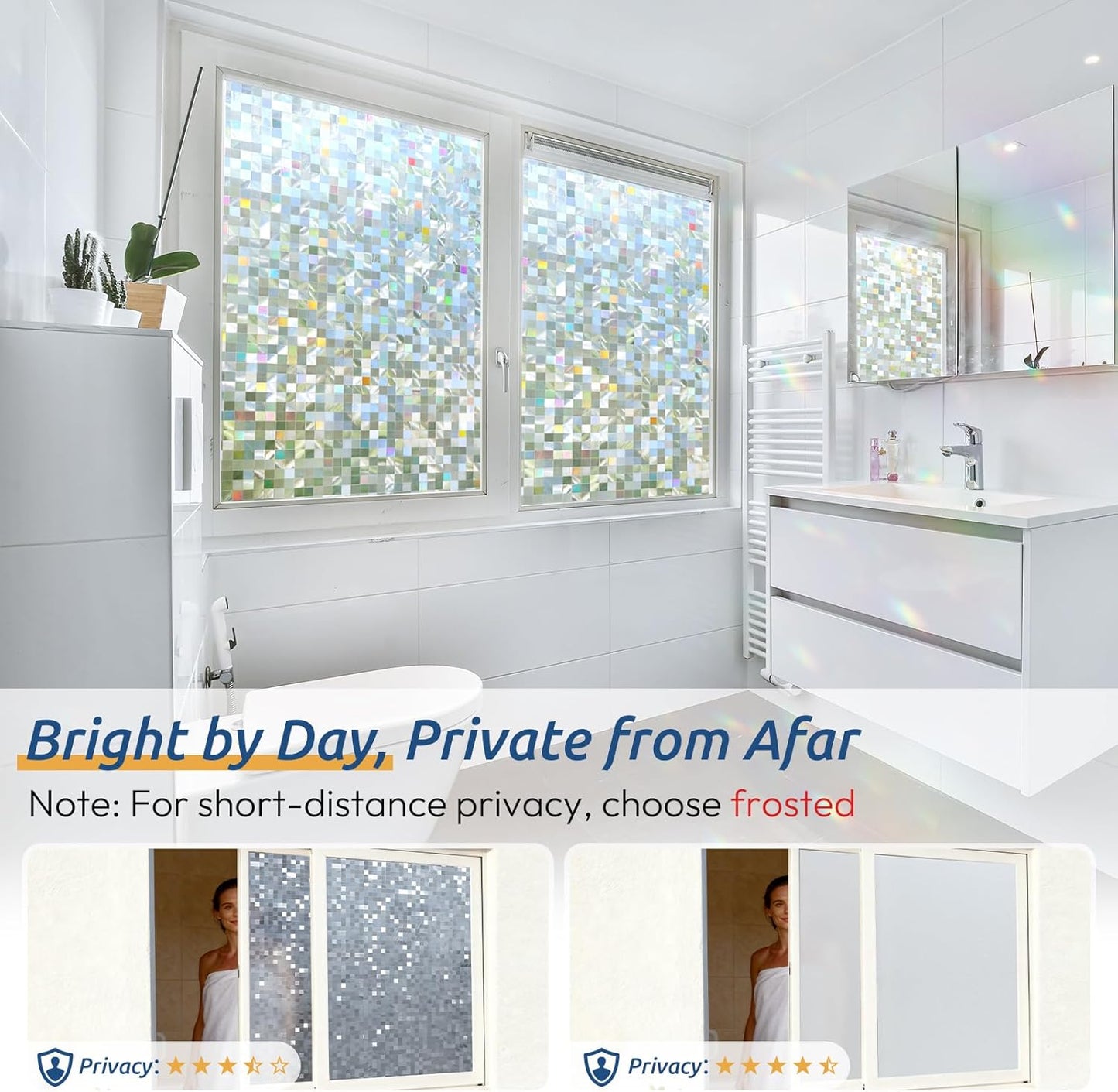 rabbitgoo Stained Glass Window Privacy Film Mosaic Pattern, Frosted Glass Window Film Rainbow Decorative Sticker, Static Cling UV Blocking Suncatcher for Home, 23.6 x 157.4 Inches
