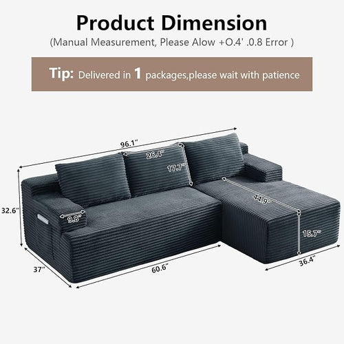 96" Cloud Sectional Couch with L-Shape Chaise, Modular Comfy Sofa Chaise Longue - Image 2