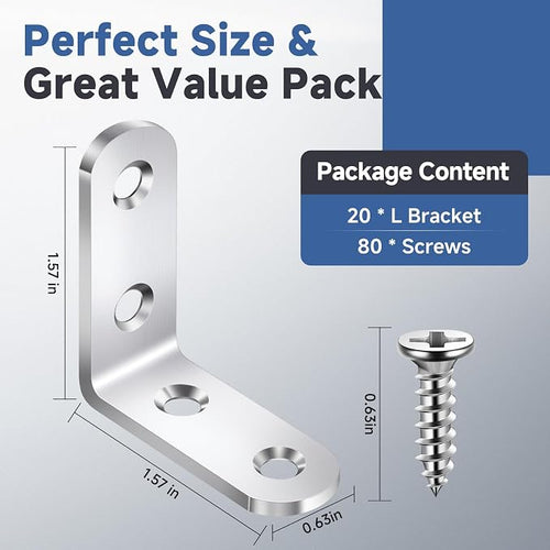 20PCS L Bracket Corner Brace Sets, Stainless Steel L Brackets - Image 2