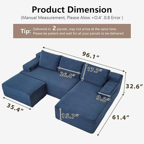 96" Cloud Sectional Couch U-Shaped Chaise - Image 2