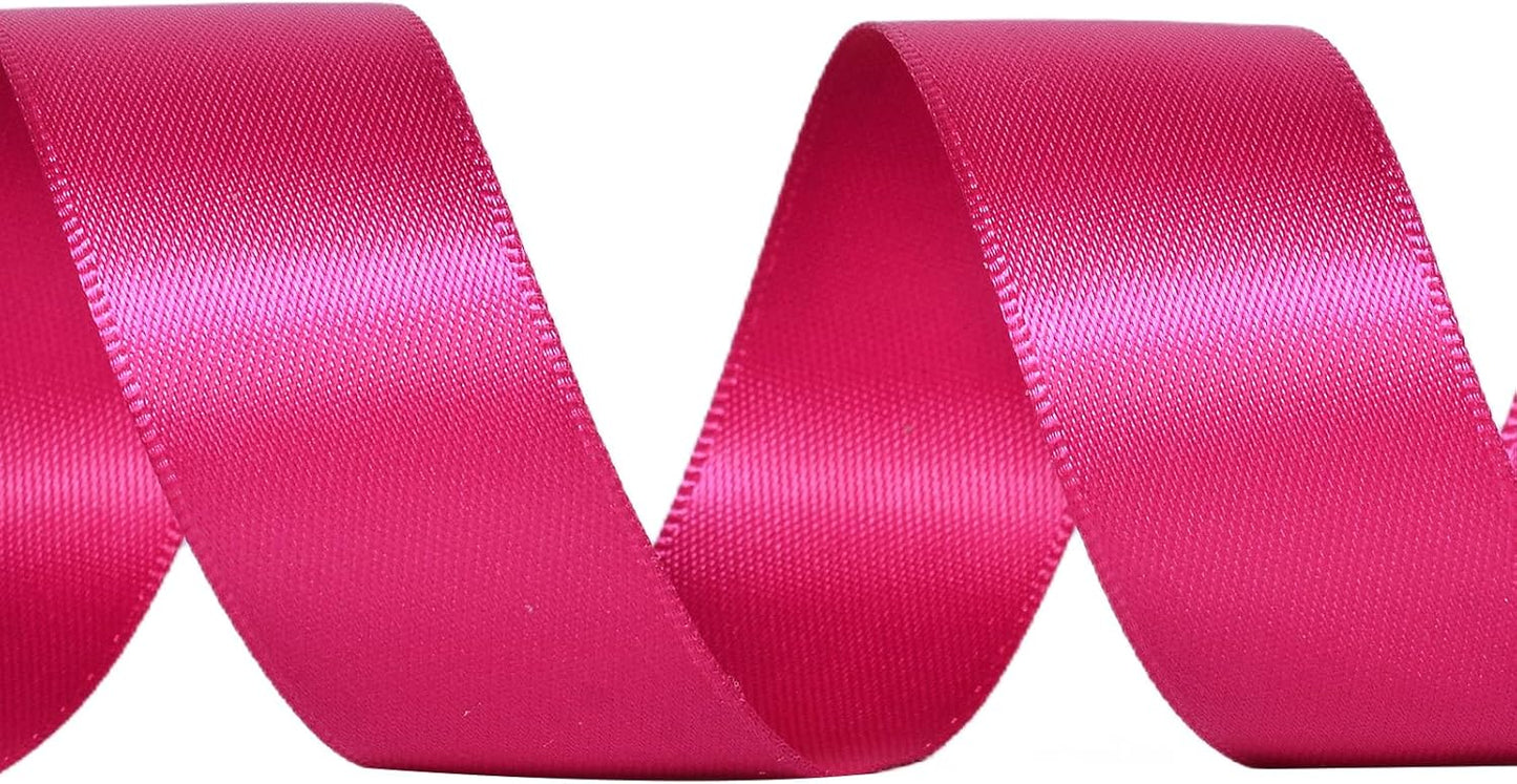 YAMA Hot Pink Double Faced Satin Ribbon, 7/8 Inch 25 Yards, Great for Gift Wrapping Crafts Bows Wedding Party Decoration