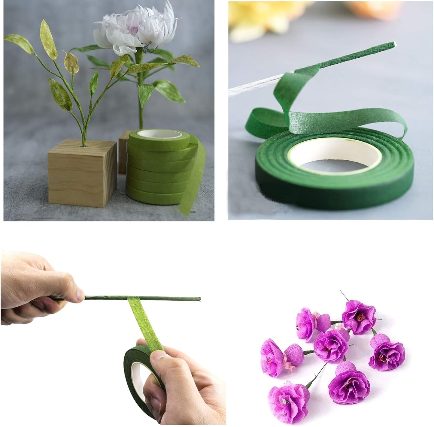 Transun Moo 4 Rolls 1/2 Inch Floral Tapes Florist Wraps for Bouquet Stem and Flowers Making Craft Projects (30 Yards, Black)