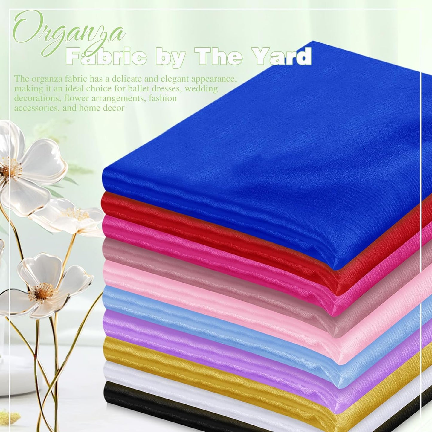 VACVELT Sheer Organza Fabric by The Yard, 60 Inch Wide White Organza Fabric Bolt Bridal Sheer Tulle Fabric, Silk Organza Fabric Roll for Wedding Party Decorations Backdrop Curtain (10 Yards)