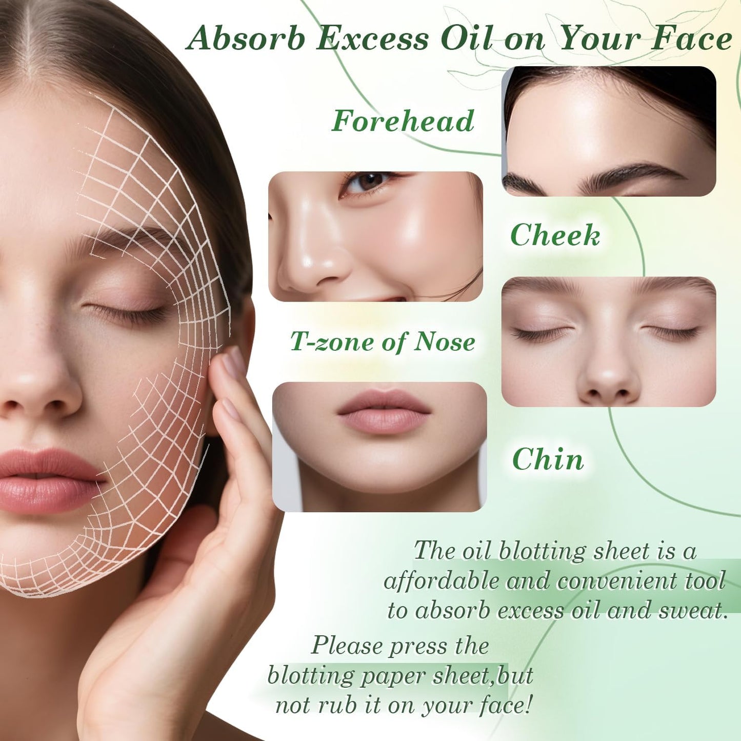 EKIND Oil Blotting Papers Make Up Pads for Face Shine Control Men Women, with Control Smooth Cover Box Portable Oil Absorbing Tissues for Oily Skin(300 Sheets,Green)