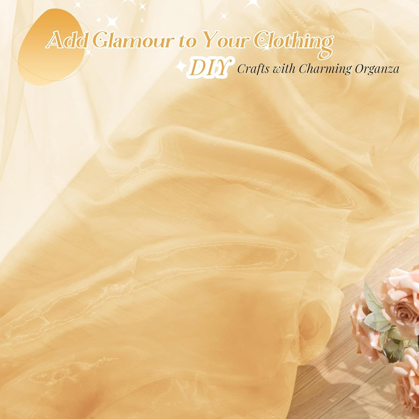 P Pothuiny Sheer Organza Fabric by The Yard, 1 Yard x 60 Inch Wide Bridal Champagne Organza Tulle Fabric Roll Shiny Gauze Fashion Dress Sewing Craft for Wedding Party Decorations Backdrop