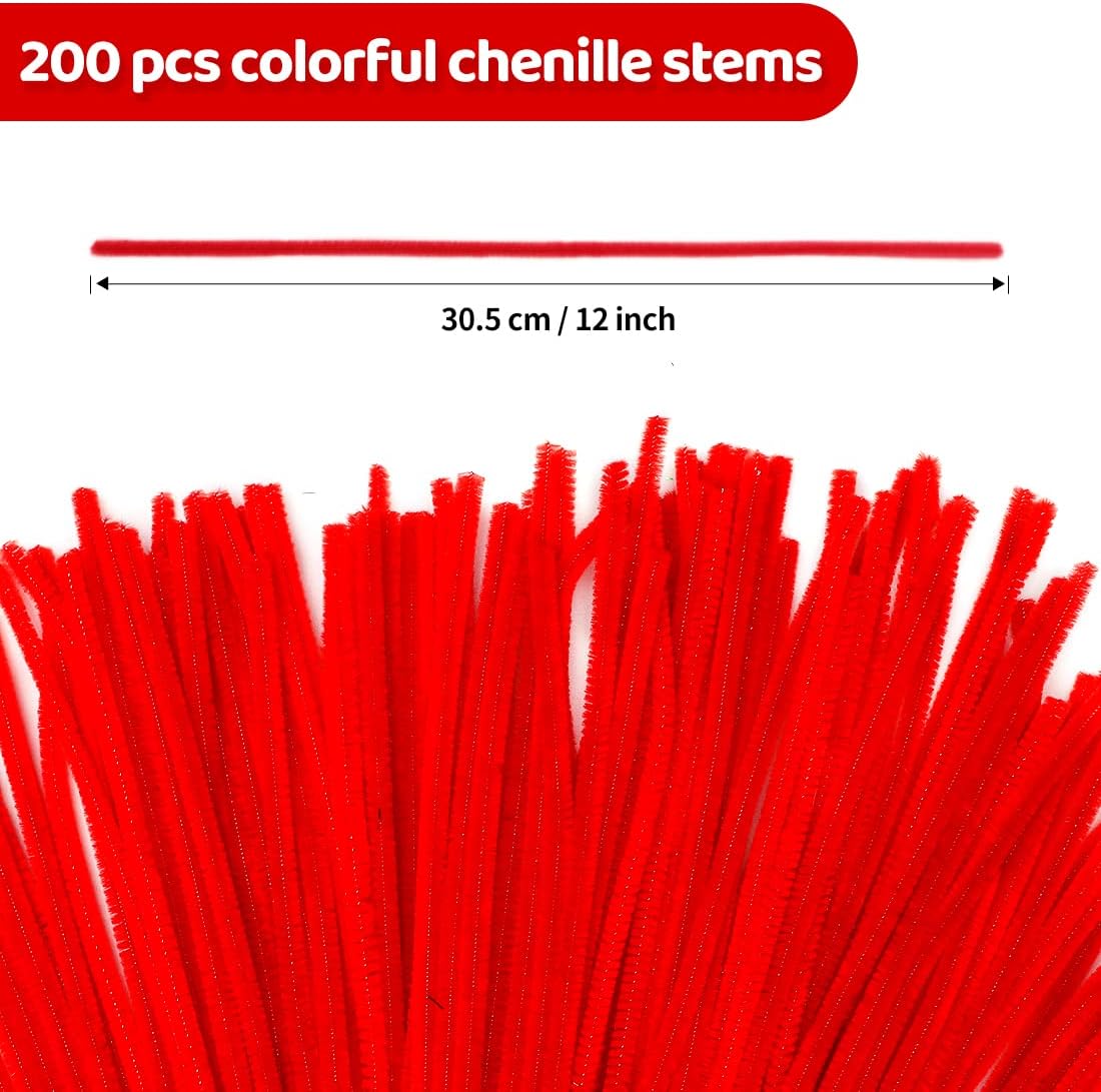 Eppingwin 200pcs Pipe Cleaners, Red Pipe Cleaners Craft Supplies,Chenille Stems for DIY Arts Crafts Project(Red)