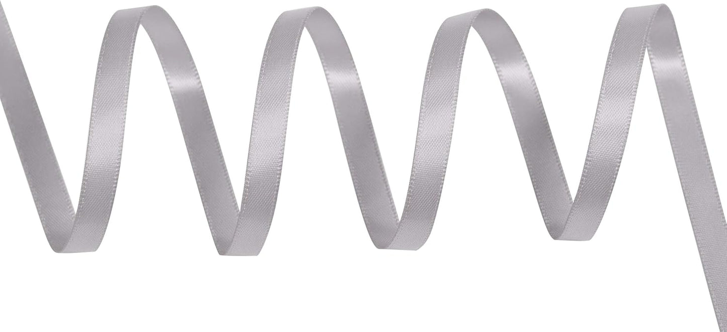 YAMA Silver Double Face Satin Ribbon Roll 1/4 Inch 25 Yards Silver Satin Ribbon for Gift Wrapping Ribbons Decorations DIY Crafts Arts