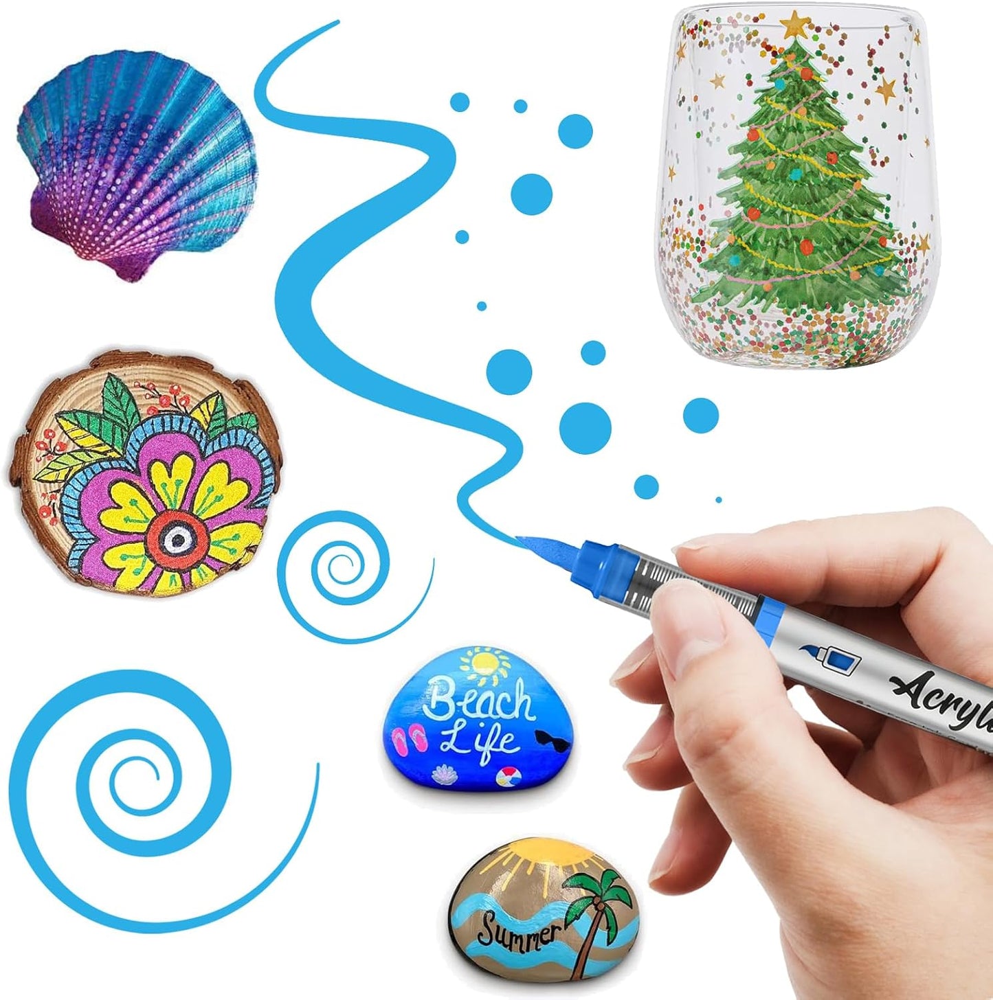 Green Acrylic Paint Pens,12 Color Paint Pens Markers,Brush Tip Paint Pens for Rock Painting Wood Glass Ceramic Canvas Stone DIY Crafts Making Art Supplies