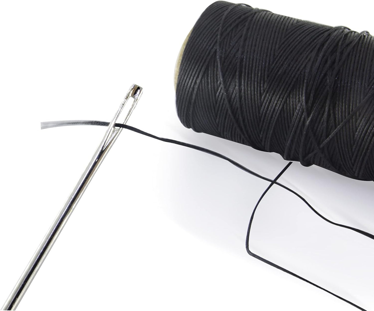 Marcobrothers 12" Professional Upholstery Large Eye Long Needle, Easy to Thread, with 2 Roll 284 Yard 150D 1mm-Width Leather Sewing Waxed Thread, Black (12 inch X 2)