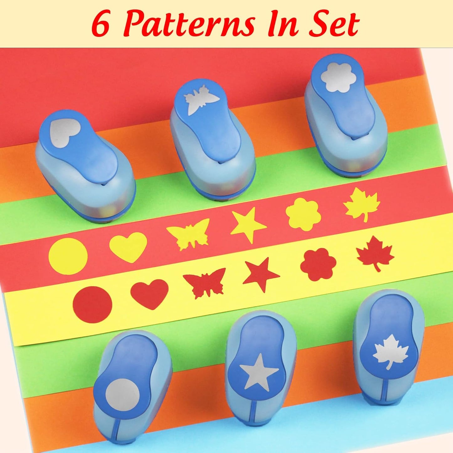 Set 6 Craft Hole Punch 1-inch, Craft Punchers - Heart, Circle, Star, Butterfly, Maple Leaf, Flower Paper Punch Sets for Crafting & DIY Projects. (Set 6)