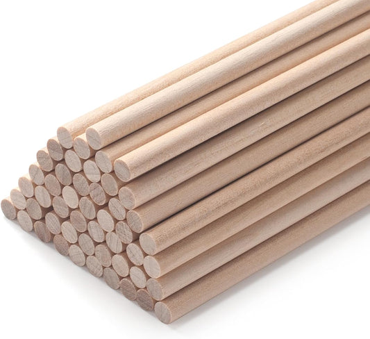 Wooden Dowel Rods Wood Dowels for Craft 3/16 x 12, 50 PCS Round Wooden Sticks for Crafts, Macrame Dowels, Unfinished Hard Wood Sticks for Crafting, Tiered Cake Support and Photo Props, Ribbon Wands