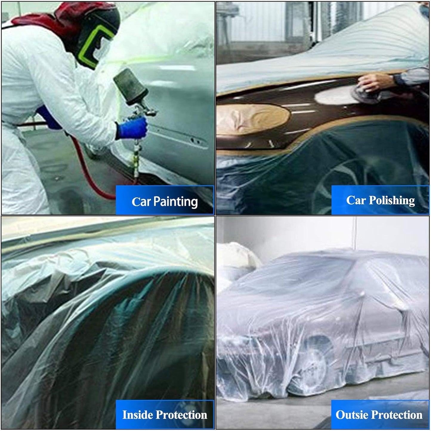 VECOPE 3-Piece Set,Pre- Masking Film Protection Covering Cloth Tape | for Automotive Covering Painting Paint Masking (9.2-Feet X 65 Feet)