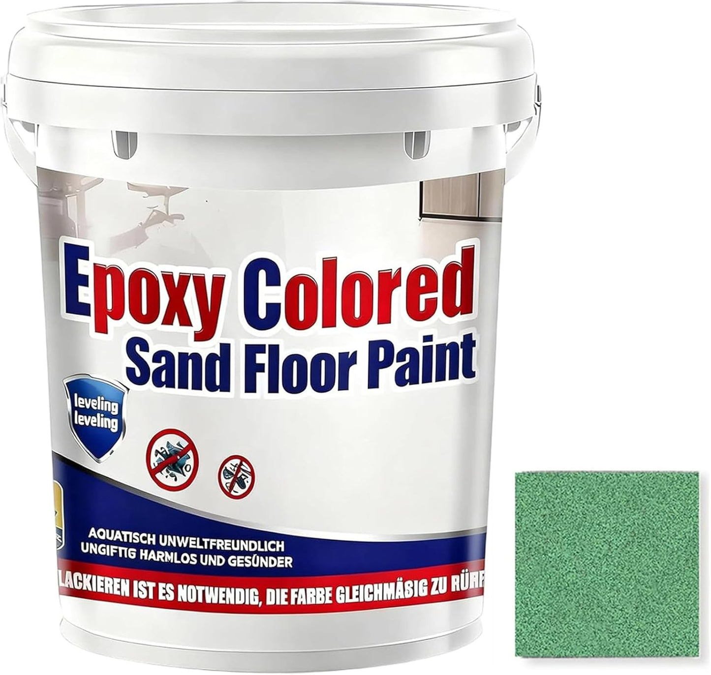 Epoxy Colored Sand Floor Paint, Epoxy Floor Paint for Concrete, High Gloss Marble Effect Coating, Waterproof Non-Slip Concrete Paints, Suitable for Indoor/Outdoor Use (Green,320 oz/10 kg)