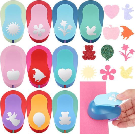 Harloon 10 Pcs Craft Hole Punch Shapes 1 Inch Paper Punch Hole Mix Shapes Cutters for Paper Crafting Scrapbooking Kids Teacher Office Supplies (Rich)