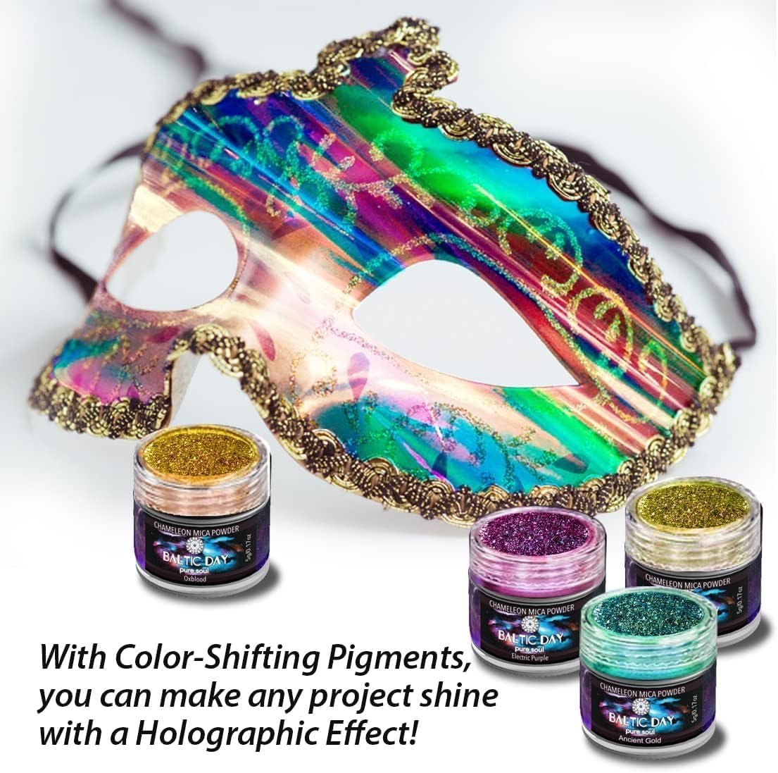 BALTIC DAY - Chameleon Mica Powder, 16 Jars of Color Shift Mica Powder Set - Epoxy Resin Color Pigment - Chameleon Powder - Holographic Mica - Resin Pigment