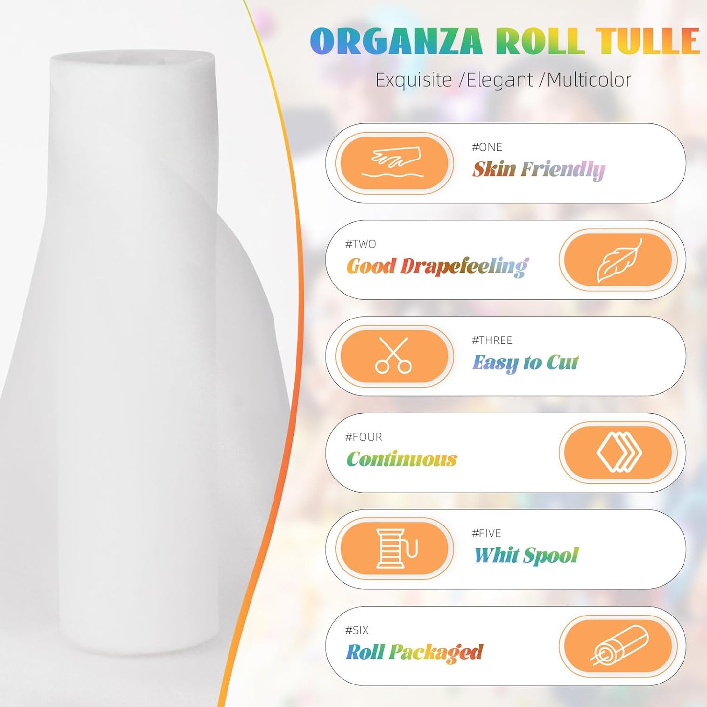 Crystal Organza Fabric Tulle 11 Inch by 50 Yards Sheer Tulle Rolls for DIY Craft Wedding Party Baby Shower Decor Gift Wrapping Party Supplies (White)