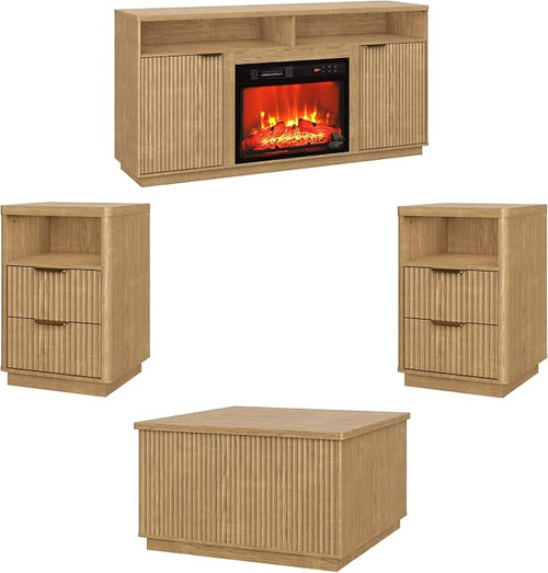 4-Piece Fluted Living Room Set Includes 31.5" Fluted Lift Top Coffee Table by PATIOCHIC