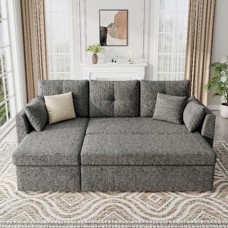Huatean Home Sleeper Sofa Couch, Sectional Sofa Bed, Dark Grey - Image 2