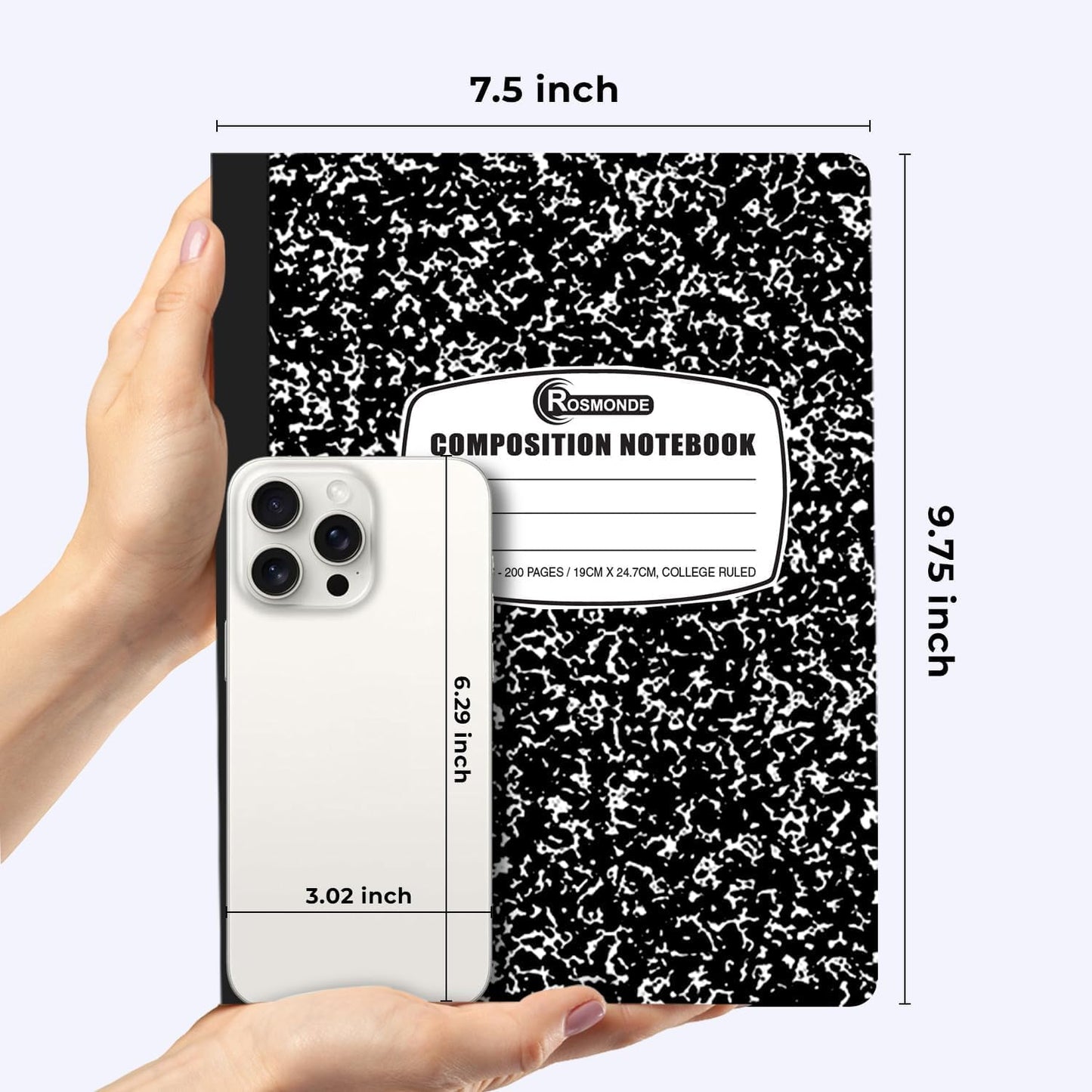 Rosmonde 5000 Pack (Pallet) Composition Notebooks Bulk, College Ruled, 200 Pages (100 Sheets), 9-3/4 x 7-1/2, Bulk Supplies for School Districts, Black Marble Notebook, 4-7 Days Transit