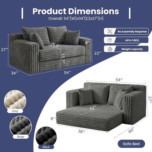 3-in-1 Convertible Sofa Bed: Boneless Loveseat Sleeper & Folding Couch Bed - Image 2