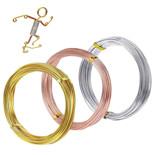Cinvo 3 Rolls Craft Wire Jewelry Beading Wire Flexible Aluminum Wire Tarnish Resistant for DIY Jewelry Craft Making (12 Gauge/2mm Thick, Silver, Gold and Rose Gold)