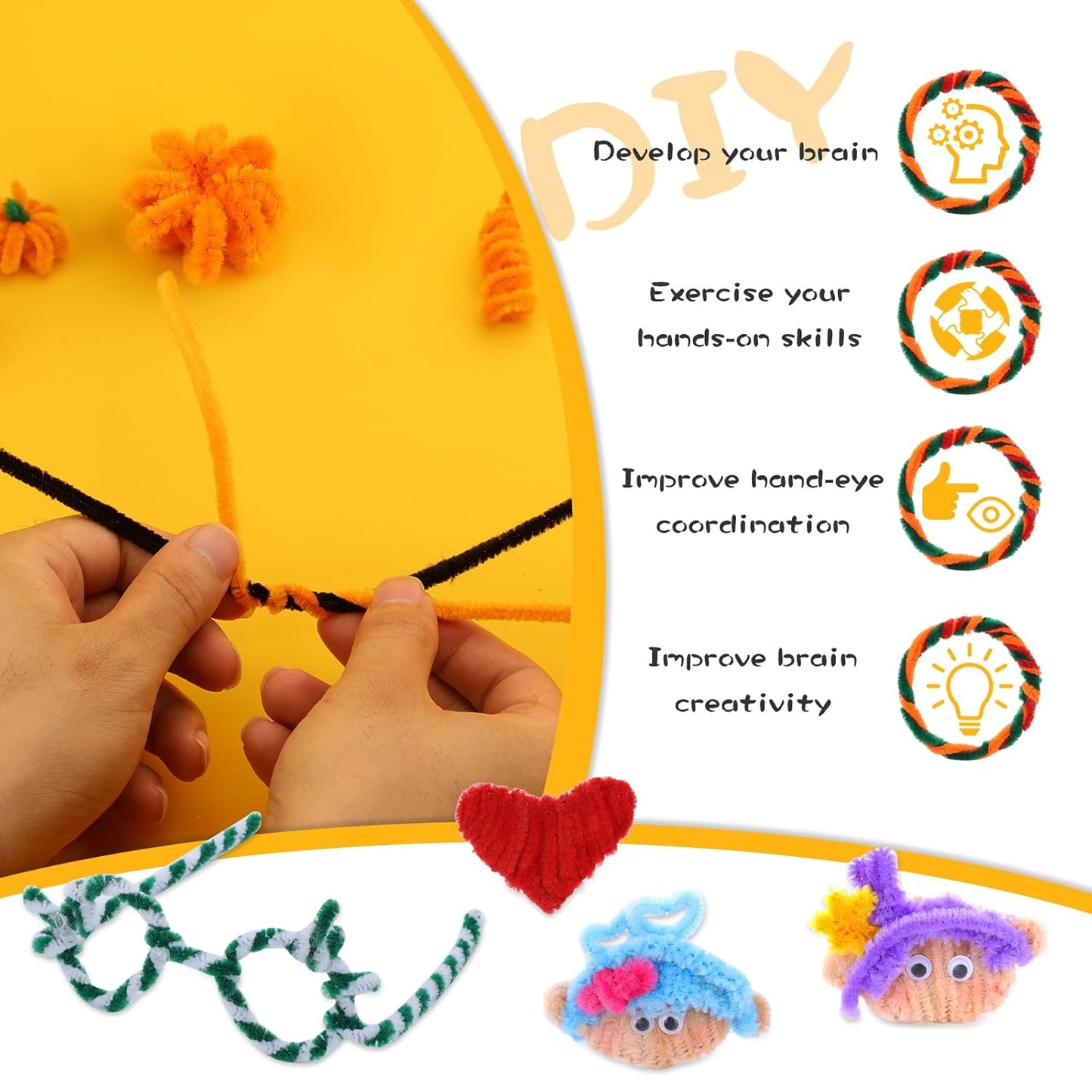 240 Pcs Pipe Cleaner Set, 4 Color Chenille Stems Craft Set for Art & Craft Projects