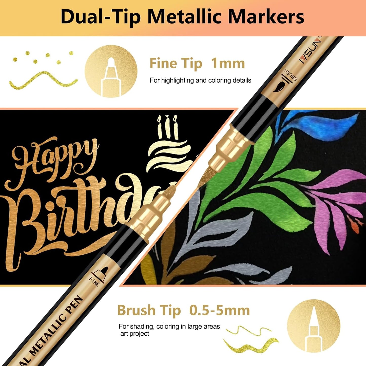 Metallic Marker Pens, 30 Colors Dual Tip Acrylic Paint Pens for Black Paper, Scrapbooking, Photo Album, Rock Painting, Paint Marker for DIY Arts & Crafts, Glass, Wood, Card Making, Scrapbook Supplies