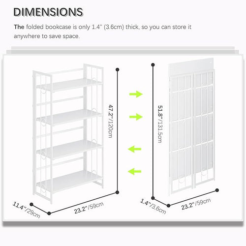 4NM No Assembly 4 Tiers Folding Bookshelf, 47.2" H Foldable Storage Shelves - Image 2