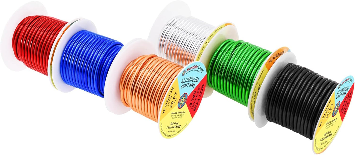 Mandala Crafts 10 Gauge Anodized Aluminum Craft Wire for Jewelry Making - 120 FT Colored Flexible Silver Copper True Blue Black Red Kelly Green Wire - Bendable for Bonsai Armature Crafting Sculpting
