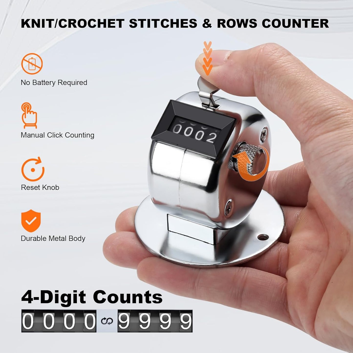 YOJOB Stitch Counters for Knitting and Crocheting, Metal Knitting Row Counter, Hand Tally Clicker Counter (1 Pack)