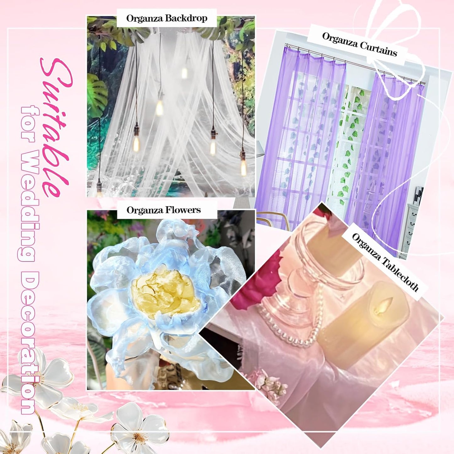 VACVELT Sheer Organza Fabric by The Yard, 60 Inch Wide Hot Pink Organza Fabric Bolt Bridal Sheer Tulle Fabric, Silk Organza Fabric Roll for Wedding Party Decorations Backdrop Curtain (10 Yards)