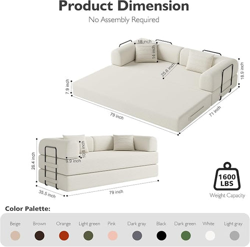 79in Convertible Sofa Bed, Corduroy Boneless Couch Bed, Futon Sleeper Sofa Pull - Image 2