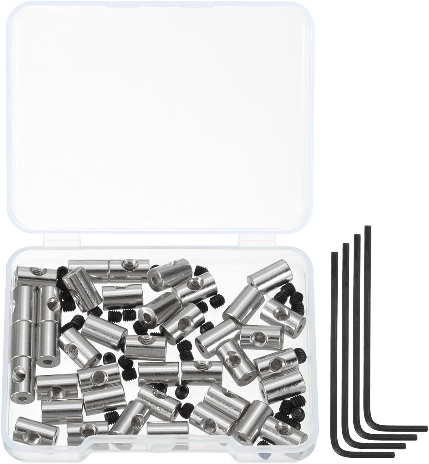 MECCANIXITY 40 Pcs Metal Locking Pin Backs, Locking Pin Keepers Clasp 9mm(H) with 4 Wrench Replacement in Storage Case for Badge, Brooch, Silver Tone