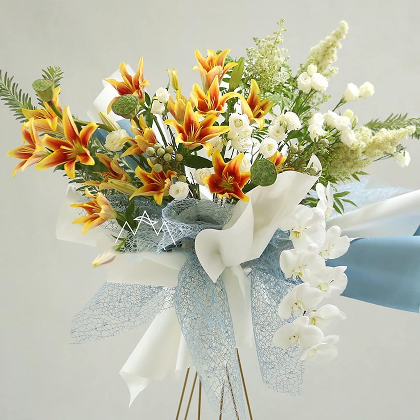 Korean Jacquard Net Mesh Openwork Floral Wrapping Paper 1 Roll Florist Supplies Flower Bouquet Wrapping Paper Floral Supplies for Fresh Flowers, 50cm x 5 Yard (Khaki)