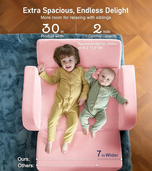3-in-1 Extra Wide Convertible Kids Couch, Flip Open Toddler Couch to Lounger - Image 2