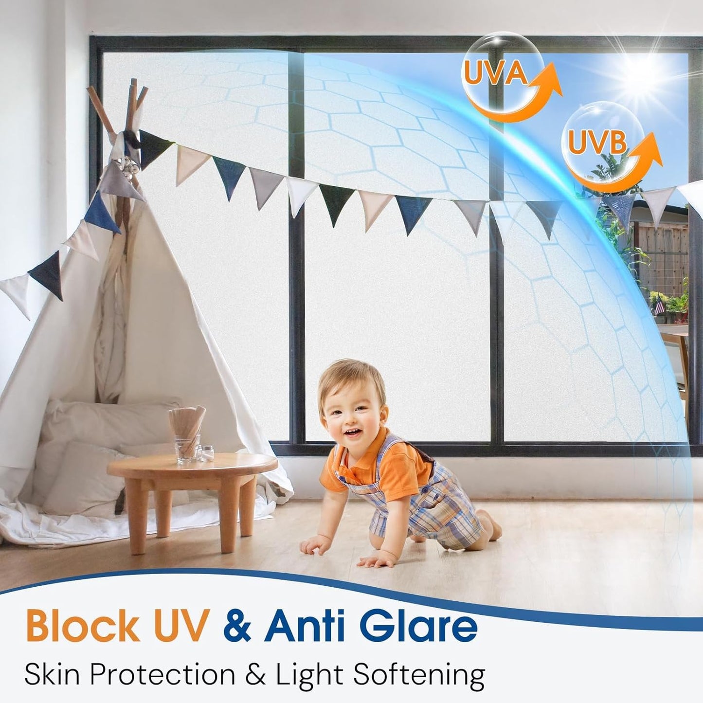 Homein Frosted Glass Window Privacy Film with Tools UV Blocking Privacy Film for Glass Windows, Static Cling No Glue Removable Reusable Anti Glare for Home Day and Night, Pure 23.6x157.4 inch