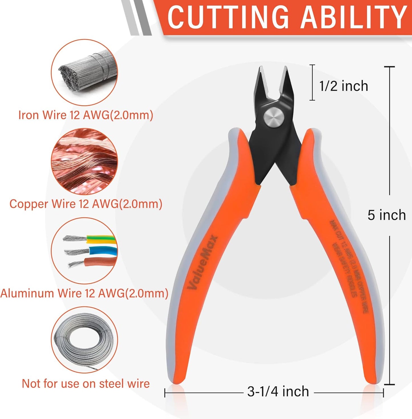 ValueMax Flush Wire Cutters, 3 Pack 5 Inch Precision Micro Cutter Anti-Slip Flush Cut Pliers, Diagonal Side Cutters for Electronics, Aluminum, Jewelry, 3D Printing, and Soft Copper Wire