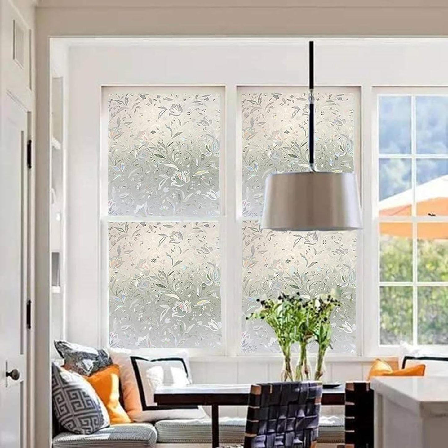 LEMON CLOUD Window Film, Decorative Window Privacy Film, 3D Stained Glass Window Sticker,Anti-UV Sun Blocker Heat Control for Home(Rainbow Tulip Design,11.8 x 78.7 inches)