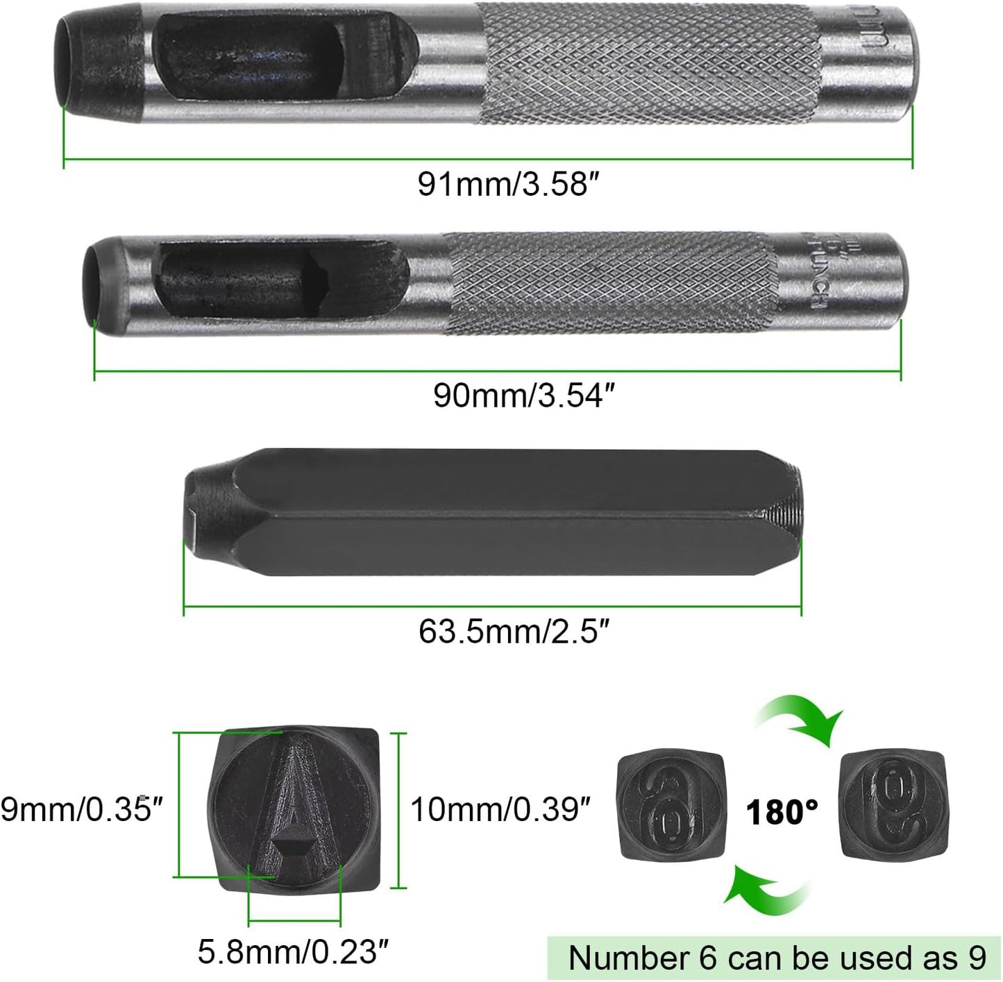 HARFINGTON 36pcs Metal Stamping Kit 5/16" (8mm) (A-Z, 0-8, "&" Symbol) Steel Letter Punch Press Tool with Hole Punch to Stamp on Metal, Plastic, Wood, Leather, Black