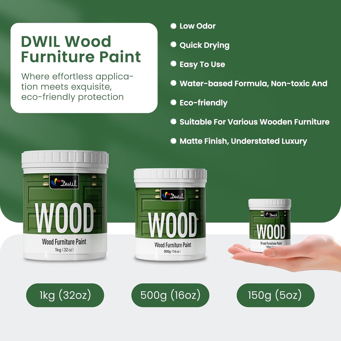 DWIL Matte Finish Furniture Paint - 5 Oz Wood Paint for Cabinets, Doors, Tables, and Dressers Refinishing - Water-Based, Non-Toxic & Odorless, Easy to Apply(Light Grey)-Trial Pack