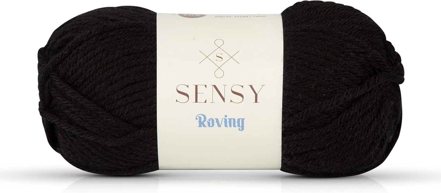 Sensy Roving Yarn, 3.5 oz, 132 Yards, Gauge 5 Bulky (Black)